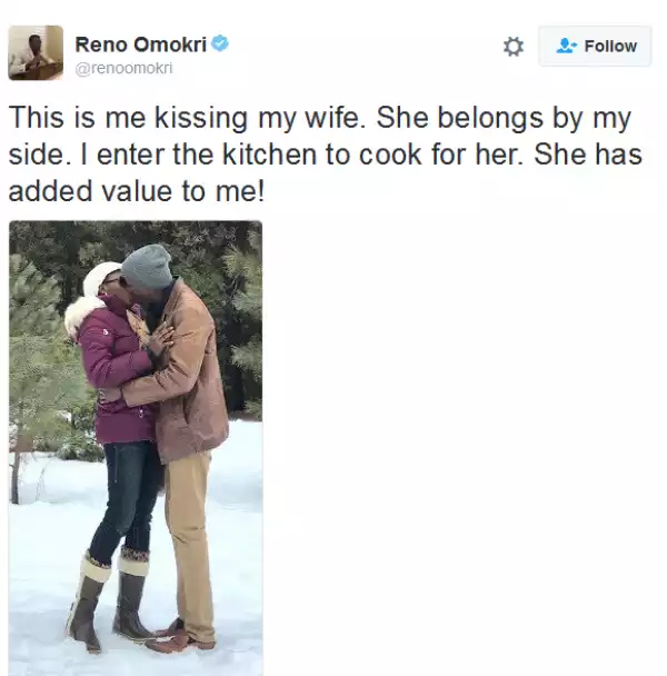 Reno Omokri also shades Buhari with a photo of him kissing his wife